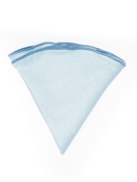 Solid Light Blue Linen/Blue Trim Linen Pocket Circle